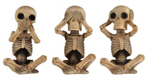 jorae skeletons statue hear see speak no evil baby halloween figurines home decorative, set of three, 4.8 inches, ivory yellow polyresin