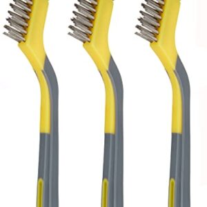 Amazon Basics Stainless Steel Mini Brushes, Soft Grip, 3-Pack, Black & Yellow