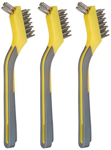 Amazon Basics Stainless Steel Mini Brushes, Soft Grip, 3-Pack, Black & Yellow