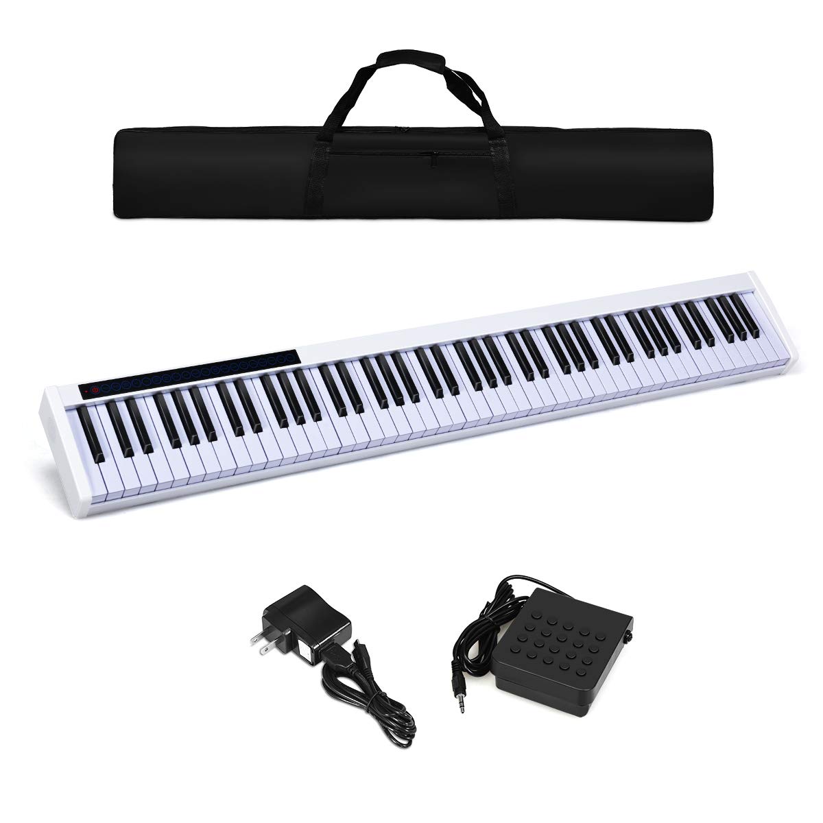 HOMGX 88-key Digital Piano, Portable Electric Keyboard w/Dynamic Adjustment, Connect to Phone, MIDI/USB Interface, External Speaker, Sustain Pedal, 128 Rhythm & 128 Tone, Carry Bag (White)