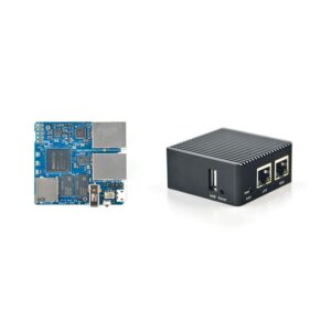 nanopi r2s open source mini router with dual-gbps ethernet ports 1gb ddr4 based in rk3328 soc for iot nas smart home gateway, bundle with cnc metal case