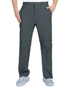 outdoor ventures mens hiking pants lightweight quick dry convertible pants, stretch zip-off cargo pants for travel fishing gery