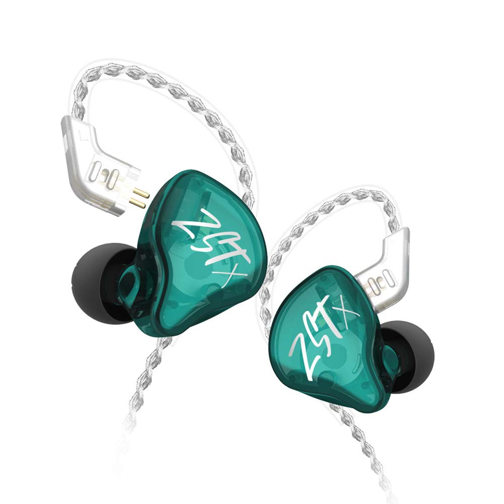 KZ ZST X in-Ear Monitors, Upgraded Dynamic Hybrid Dual Driver ZSTX Earphones, HiFi Stereo IEM Wired Earbuds/Headphones with Detachable Cable for Musician Audiophile (Without Mic, Cyan)