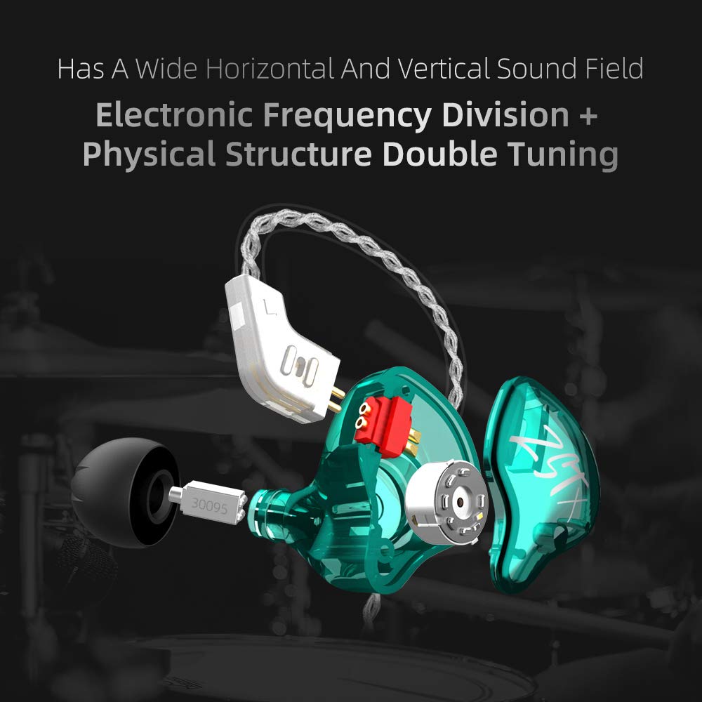 KZ ZST X in-Ear Monitors, Upgraded Dynamic Hybrid Dual Driver ZSTX Earphones, HiFi Stereo IEM Wired Earbuds/Headphones with Detachable Cable for Musician Audiophile (Without Mic, Cyan)