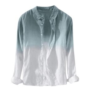 wuai-men regular-fit long-sleeve linen shirts banded collar casual button down loose hippie yoga shirts(blue,xx-large)