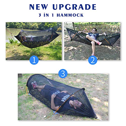 Camping Tree Hammock with Mosquito and Bug Netting - Parachute Lightweight Nylon - Portable Ultralight - for Indoor, Outdoor, Hiking, Camping, Backpacking, Travel, Backyard, Beach