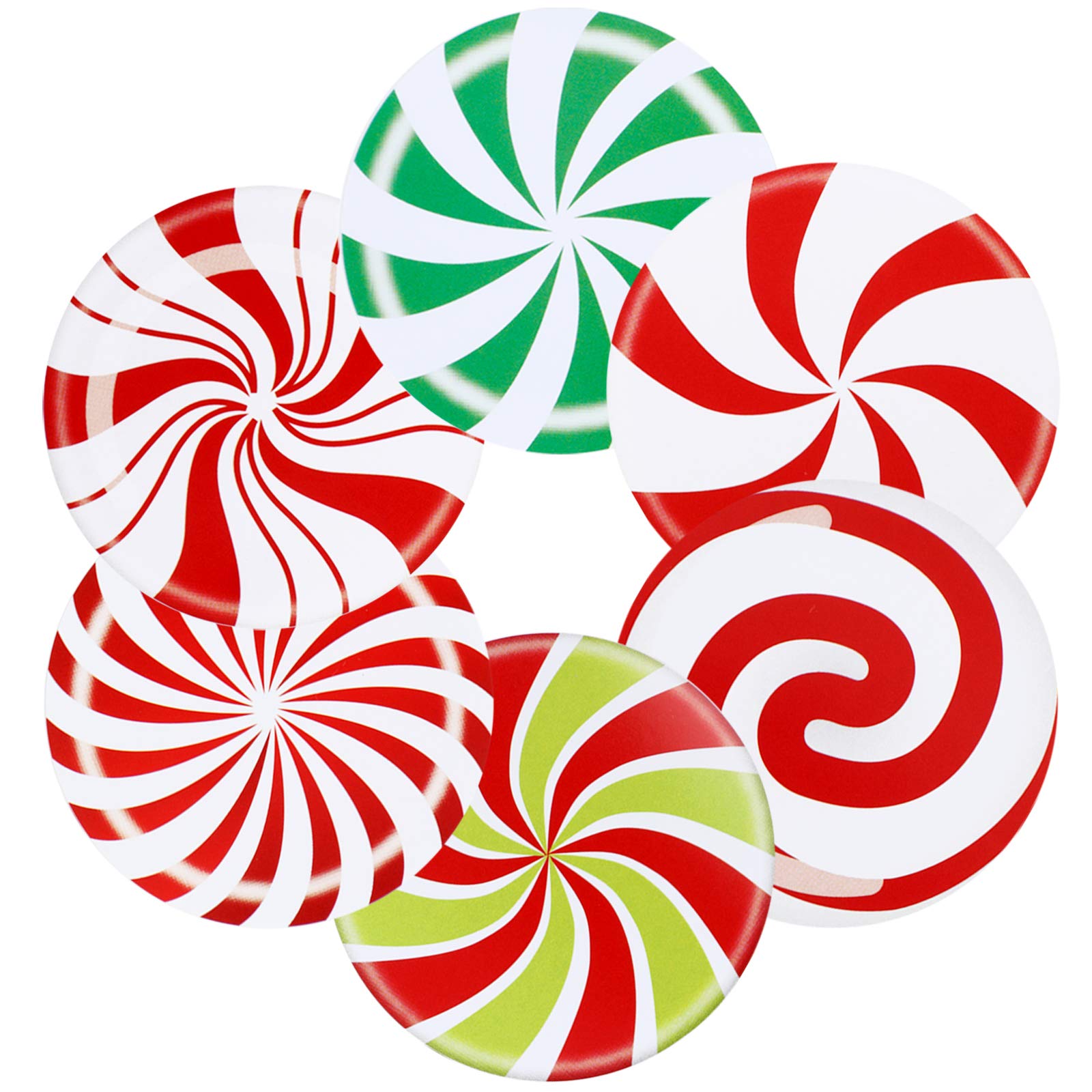 300 Pieces Christmas Candy Stickers Candy Roll Labels 6 Alternating Designs Candy Labels Circle Round Color Small Candy Seals for Christmas (2 Inch)