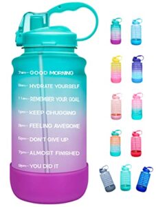 elvira half gallon/64oz motivational time marker water bottle with straw & protective silicone boot, bpa free anti-slip leakproof for fitness, gym and outdoor sports