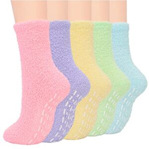 Century Star Anti Slip Athletic Plush Slipper Grip Soft Socks Women Yoga Pilates Soft Warm Cozy Socks For Christmas A 5 Pairs Candy Color One Size