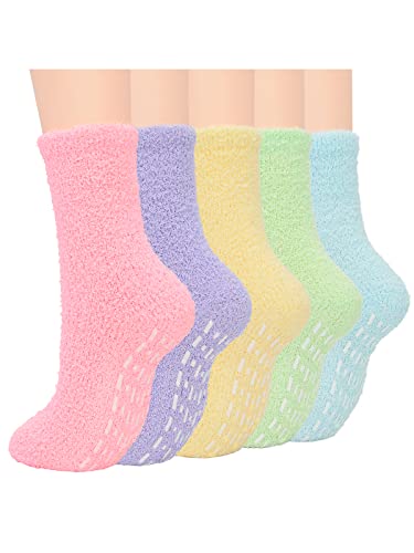 Century Star Anti Slip Athletic Plush Slipper Grip Soft Socks Women Yoga Pilates Soft Warm Cozy Socks For Christmas A 5 Pairs Candy Color One Size