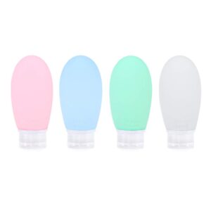 4 Pack 100 ml Portable Travel Bottles, Leak Proof Refillable Squeezable 3.4 fl. oz Silicone Tubes Travel Size Toiletries Containers, Carry On Travel Accessories for Shampoo Liquids by JinZeFa