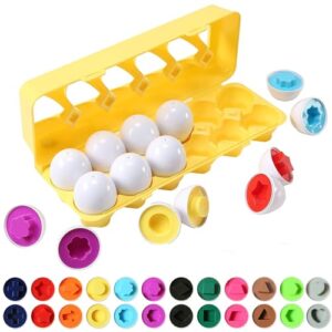 dimple fun egg matching toy (total 12 eggs) - toddler stem easter eggs toys, shape recognition egg toys for kids, educational color sorting toys, play egg shapes puzzle set