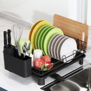 large 2 tier dish drying rack with swivel spout, romision stainless steel dish rack drainboard set, dish drainers for kitchen counter with cutting board holder, utensil holder, cup holder and dry mat