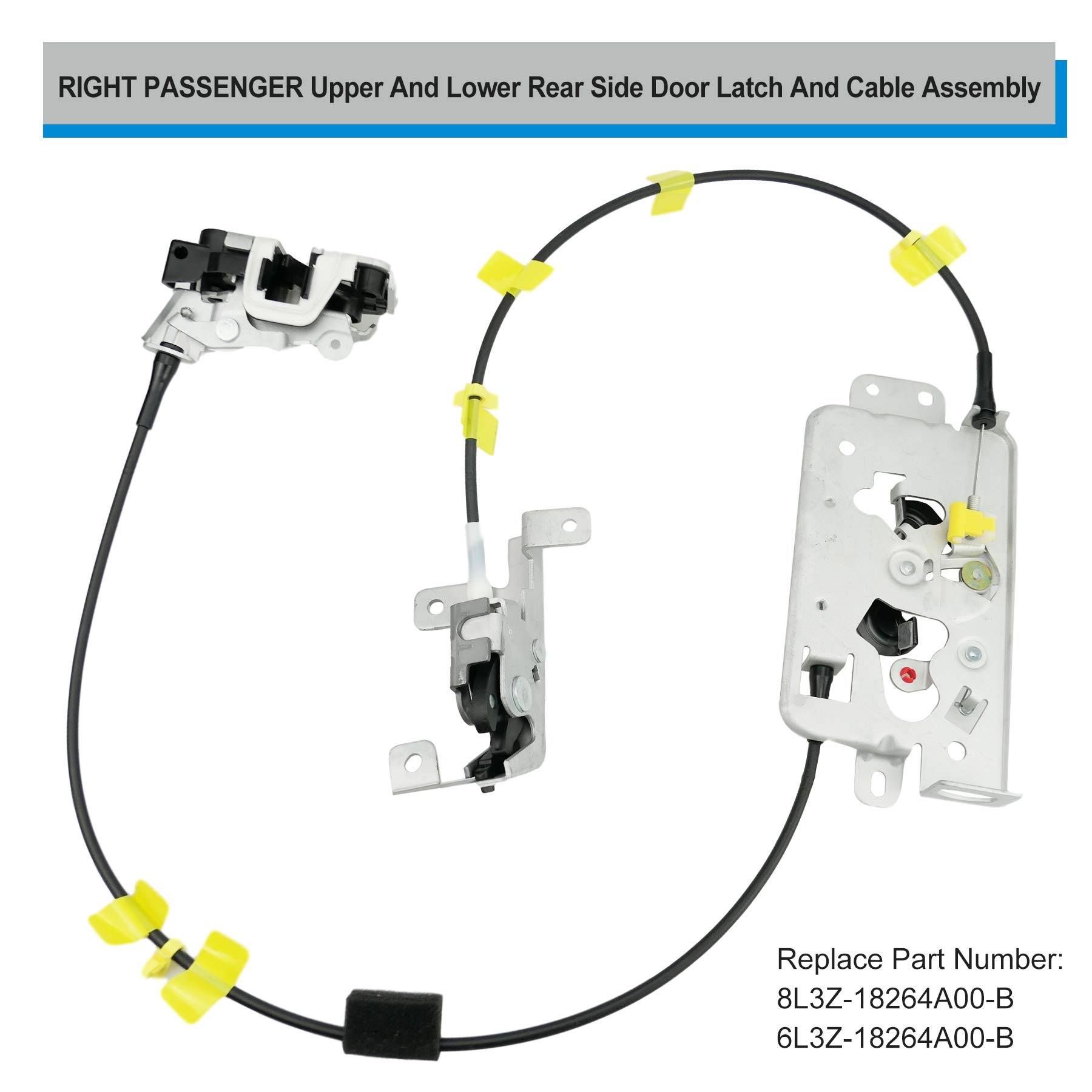 Door Lock Latch & Cable fit for Ford F-150 Extended Cab Pickup ONLY 2004 2005 2006 2007 2008, RH Passenger Upper and Lower Rear Side Latches Assembly, Replace 8L3Z-18264A00-B, 6L3Z-18264A00-B