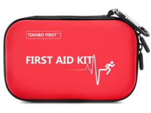 tianbo first mini first aid kit, 107 pieces hard shell small medical pouch, lightweight emergency survival bag for hiking camping backpacking travel, red