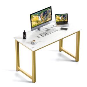 dorriss computer desk,home office desks, 47" computer table, writing desk,marble desk,white and gold desk, white faux marble desk,gold metal frame, white desk,marble computer desk for home office