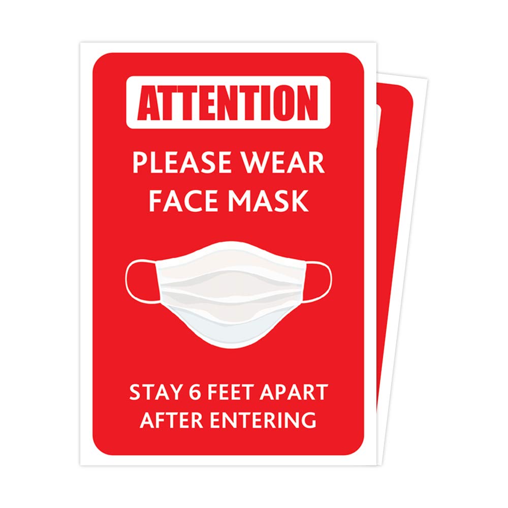 Face Mask Required Sign Pack of 03 Wear Mask Sign Decals with Over Lamination Must Wear Face Mask Stickers 7 x 10 Inches Face Mask Signs for Businesses