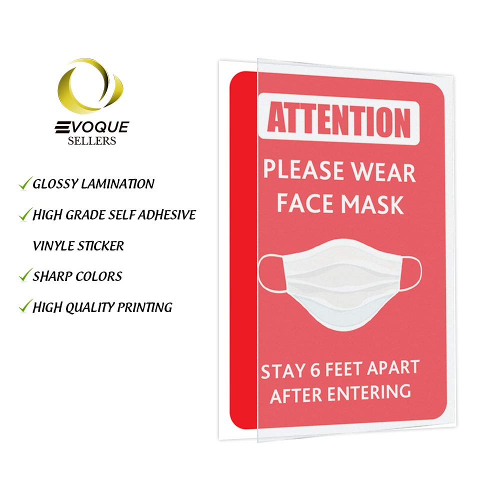 Face Mask Required Sign Pack of 03 Wear Mask Sign Decals with Over Lamination Must Wear Face Mask Stickers 7 x 10 Inches Face Mask Signs for Businesses