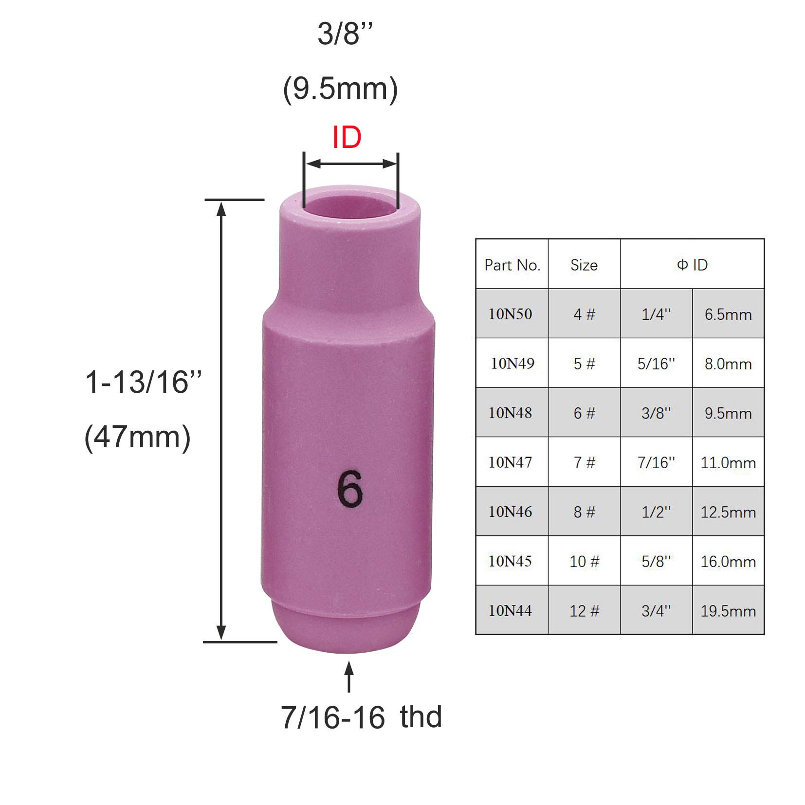 10N48 6# TIG Alumina Nozzles Ceramic Shield Cup Fit DB PTA SR WP 17 18 26 TIG Welding Torch 10PK (10N48 6#)