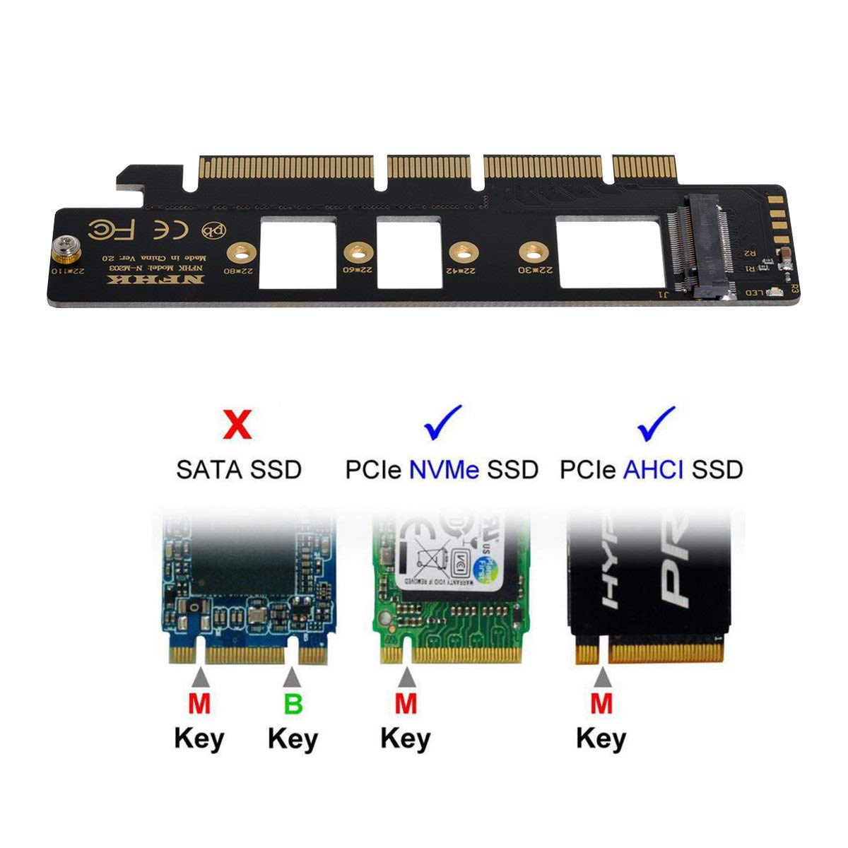 Xiwai NGFF M.2 M-Key NVME AHCI SSD to PCI-E 3.0 16x 4X Adapter for 110mm 80mm SSD