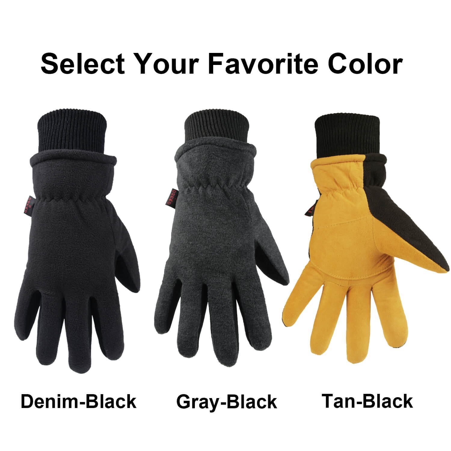 OZERO Winter Gloves for Men Women: Water-Resistant Thick Cold Weather Gloves with Deerskin Suede Leather Palm for Driving Bike Riding Hiking Snow Skiing Tan-Black Small
