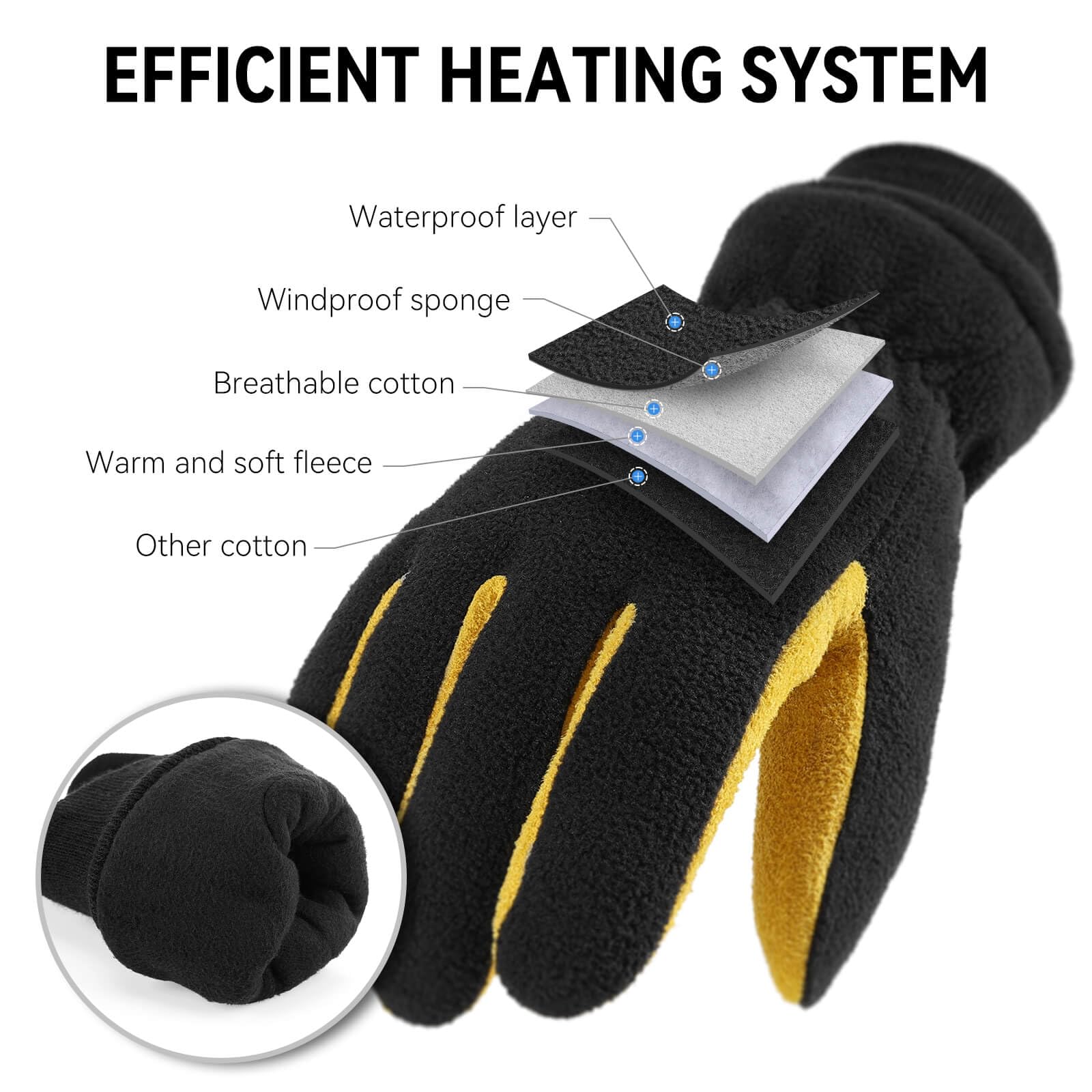 OZERO Winter Gloves for Men Women: Water-Resistant Thick Cold Weather Gloves with Deerskin Suede Leather Palm for Driving Bike Riding Hiking Snow Skiing Tan-Black Small