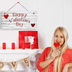 Happy Valentine's Day Sign, Red Hearts, Distressed Wood Style Sign, 6" x 12" Sign, Valentine's Day Gift, Holiday Door Sign（E4-WH219）