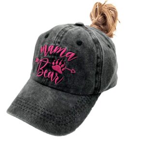 lokidve mama bear ponytail hat embroidered messy high bun distressed baseball cap