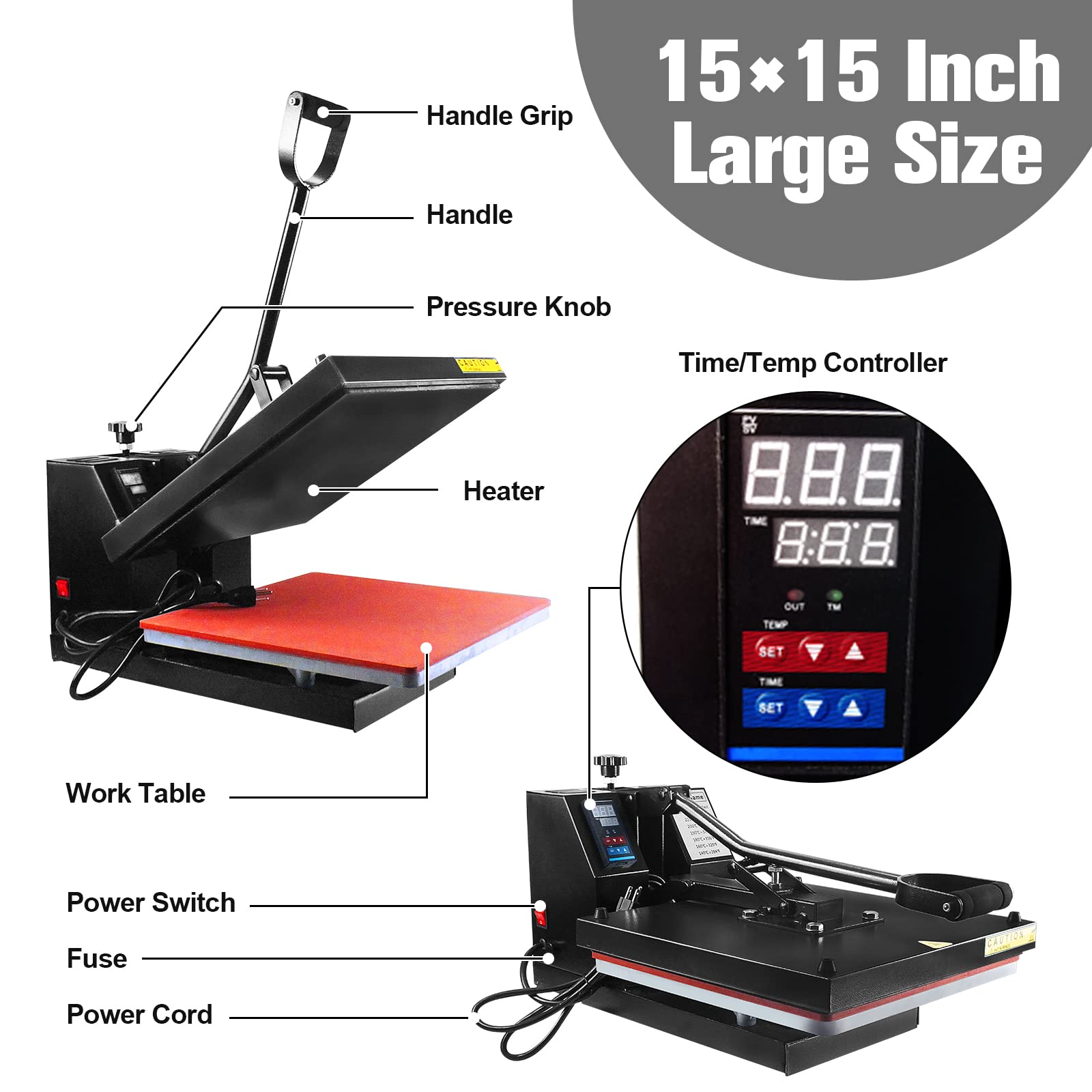 ColorSub Clamshell Heat Press Machine 15x15 inch Professional Factory Heat Transfer Sublimation Presses for T-Shirt