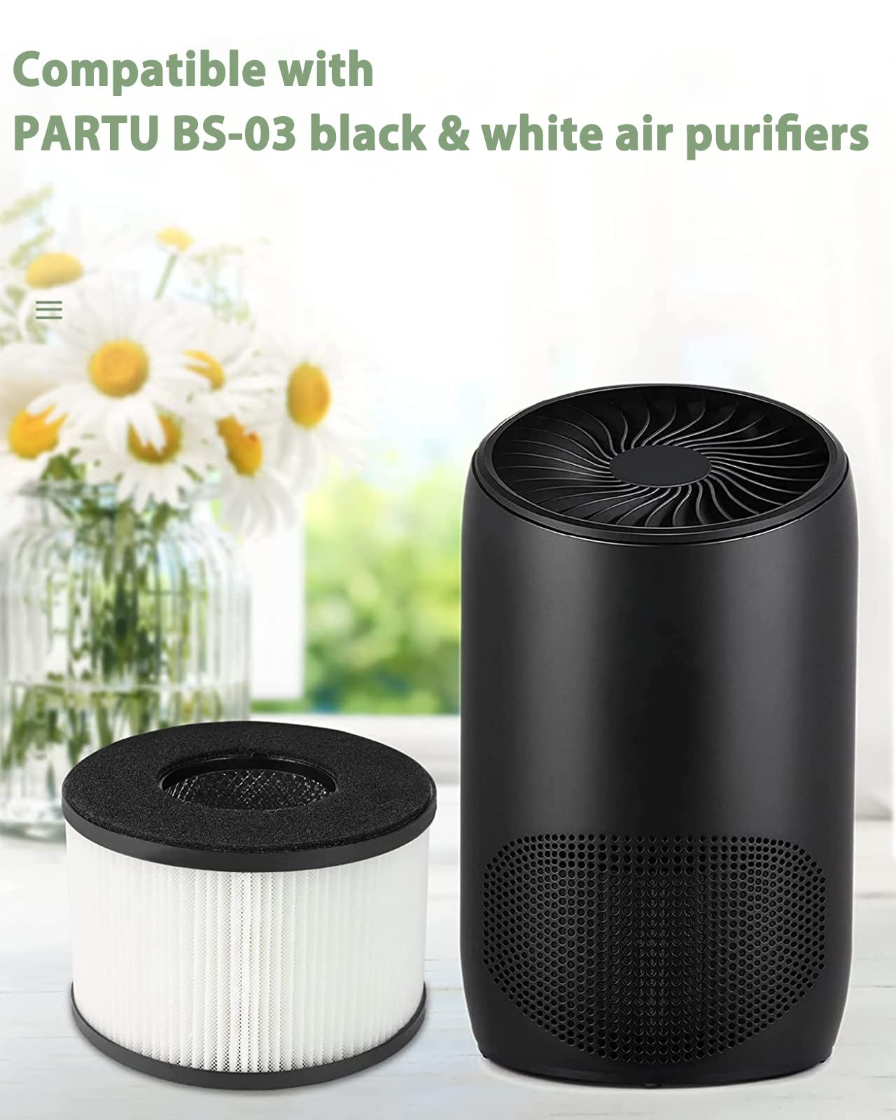 BS-03 Filter Replacement Compatible with PARTU and Slevoo BS-03 Air Purifier, H13 True HEPA and Activated Carbon Filter, Part# U & X, 2 Pack