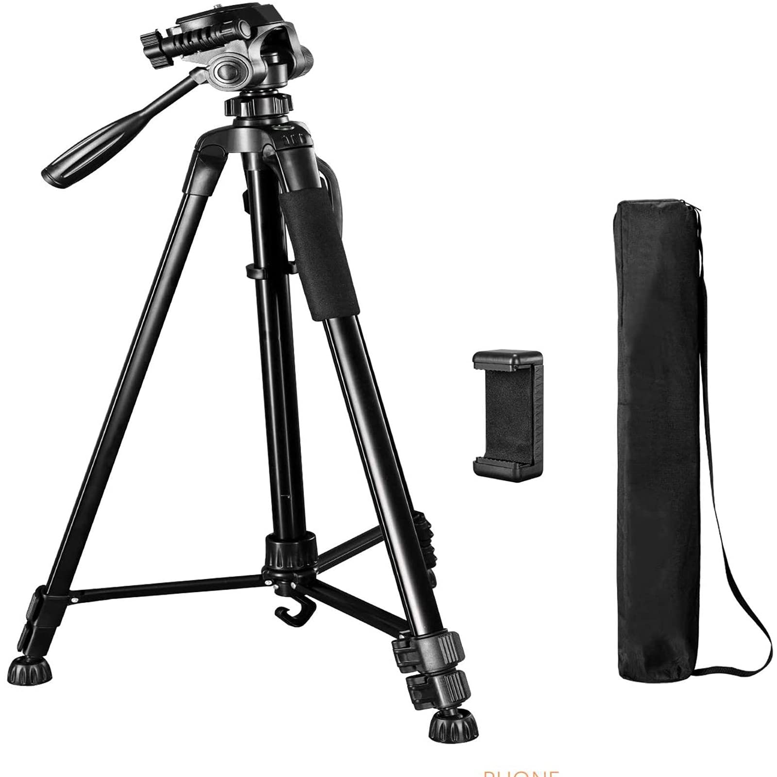 62" Camera Tripod, Lightweight Aluminum Travel Tripod with Carry Bag for Canon,DSRL, SRL, Phone Tripod Mount with Bluetooth Remote Shutter for Live Streaming, Work, Vlogging,Max Load Capacity 6.6 LB