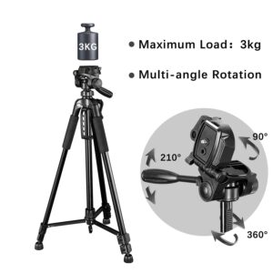 62" Camera Tripod, Lightweight Aluminum Travel Tripod with Carry Bag for Canon,DSRL, SRL, Phone Tripod Mount with Bluetooth Remote Shutter for Live Streaming, Work, Vlogging,Max Load Capacity 6.6 LB