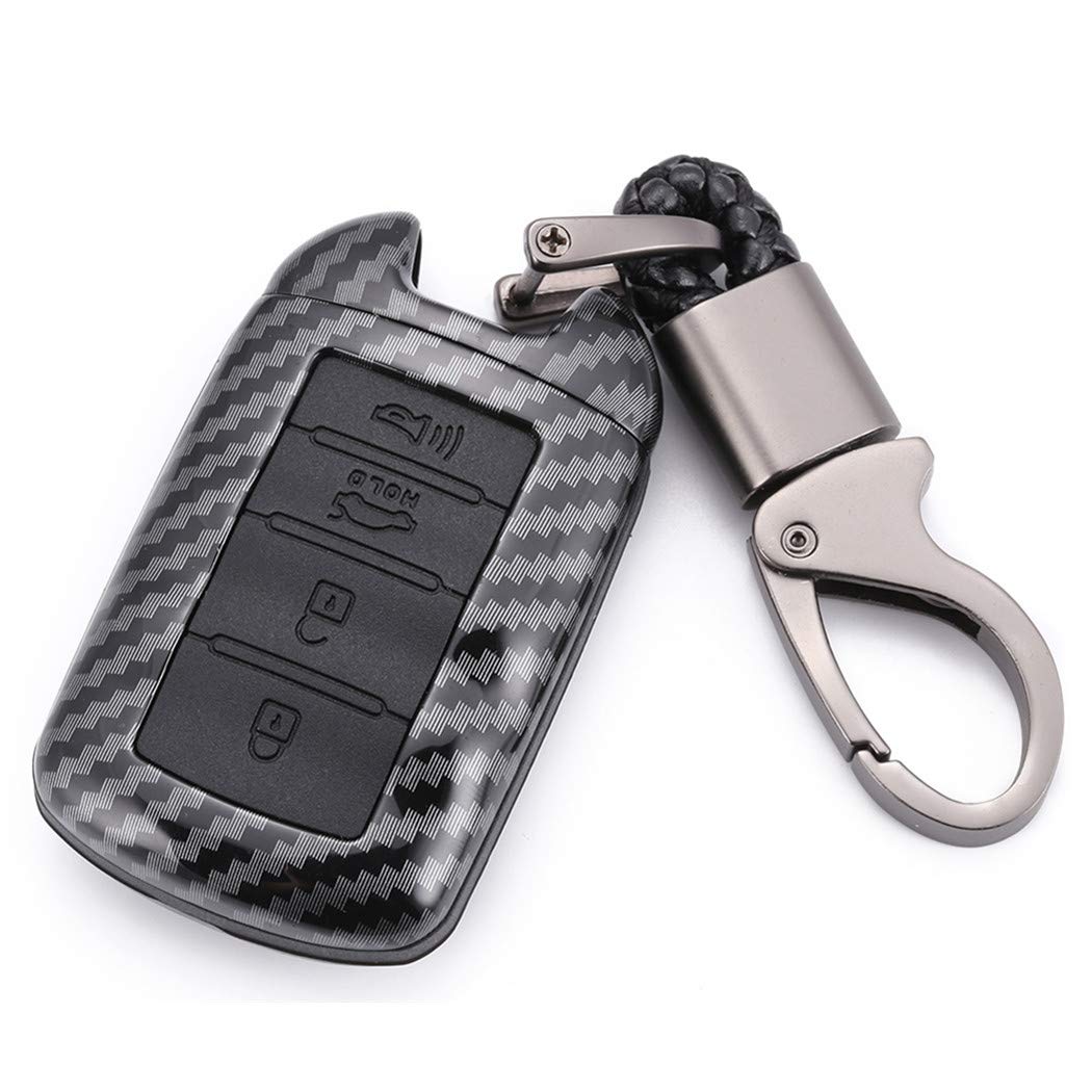 WFMJ Black Carbon Fiber + Silicone Button Smart Remote 4 Buttons Key Fob Cover Keychain Keyring Case Jacket Shell Skin for 2014-2019 Kia Cadenza for 2015-2018 Kia K900 K7 K9