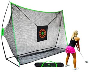 flair sports - golf hitting net - professional heavy duty series - practice driver, irons, & wedges - indoor & outdoor swing training - driving range at home - neon chipping target - 10' x 7' size