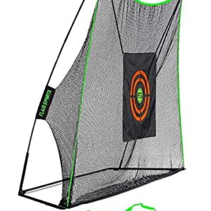 Flair Sports - Golf Hitting Net - Professional Heavy Duty Series - Practice Driver, Irons, & Wedges - Indoor & Outdoor Swing Training - Driving Range at Home - Neon Chipping Target - 10' x 7' Size