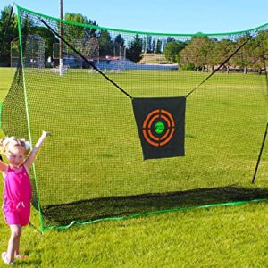 Flair Sports - Golf Hitting Net - Professional Heavy Duty Series - Practice Driver, Irons, & Wedges - Indoor & Outdoor Swing Training - Driving Range at Home - Neon Chipping Target - 10' x 7' Size