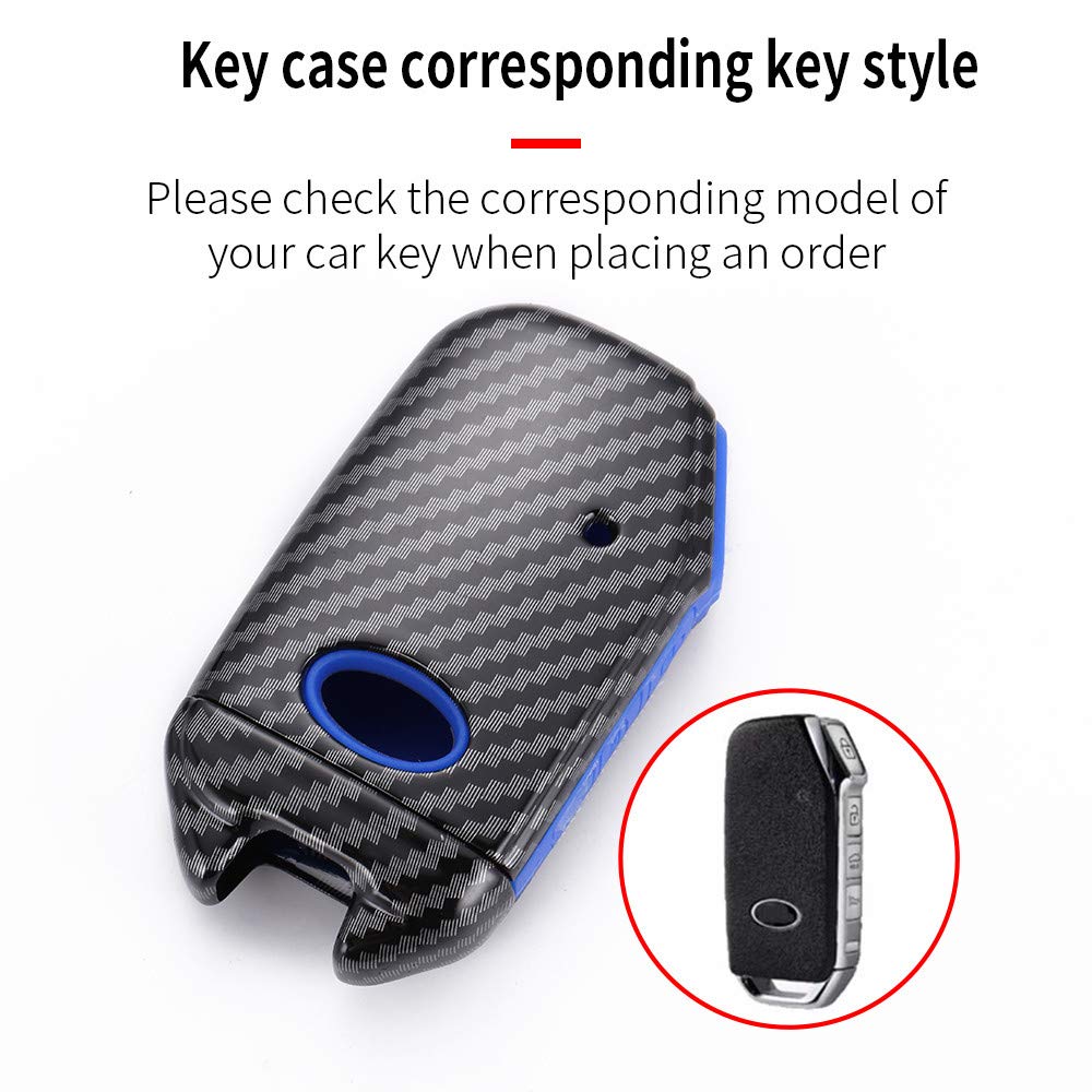 WFMJ Black Carbon Fiber + Silicone Button Smart Remote 4 Buttons Key Fob Cover Keychain Keyring Case Jacket Shell Skin for 2019 2020 Kia Soul Seltos Telluride Forte Sedan