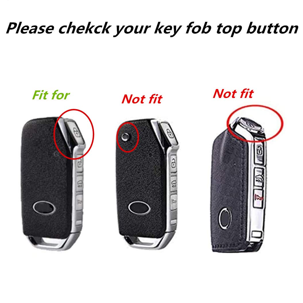 WFMJ Black Carbon Fiber + Silicone Button Smart Remote 4 Buttons Key Fob Cover Keychain Keyring Case Jacket Shell Skin for 2019 2020 Kia Soul Seltos Telluride Forte Sedan