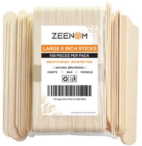 zeenom 100 popsicle sticks for crafts wooden craft sticks - 6 inch wood sticks multipurpose popsicle sticks for food, ice cream sticks and popsicle sticks for waxing, plant labels, diy arts & crafts