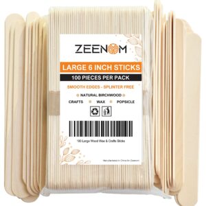 Zeenom 100 Popsicle Sticks for Crafts Wooden Craft Sticks - 6 Inch Wood Sticks Multipurpose Popsicle Sticks for Food, Ice Cream Sticks and Popsicle Sticks for Waxing, Plant Labels, DIY Arts & Crafts