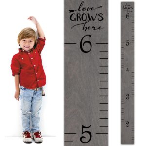 headwaters studio height ruler for wall - child height wall chart, height chart for kids growth chart for wall growth chart wood, wooden growth chart for wall - love grows here skinny gray - 63"x5.75"