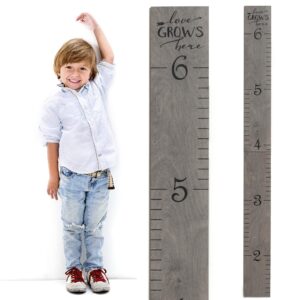 Headwaters Studio Height Ruler for Wall - Child Height Wall Chart, Height Chart for Kids Growth Chart for Wall Growth Chart Wood, Wooden Growth Chart for Wall - Love Grows Here Skinny Gray - 63"x5.75"