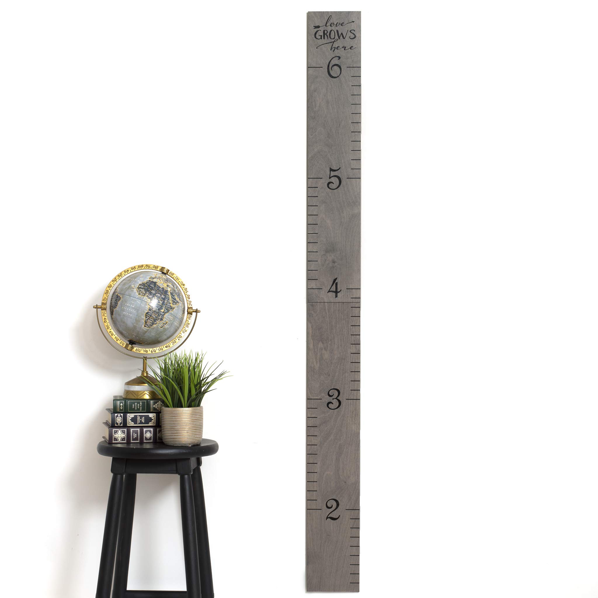 Headwaters Studio Height Ruler for Wall - Child Height Wall Chart, Height Chart for Kids Growth Chart for Wall Growth Chart Wood, Wooden Growth Chart for Wall - Love Grows Here Skinny Gray - 63"x5.75"