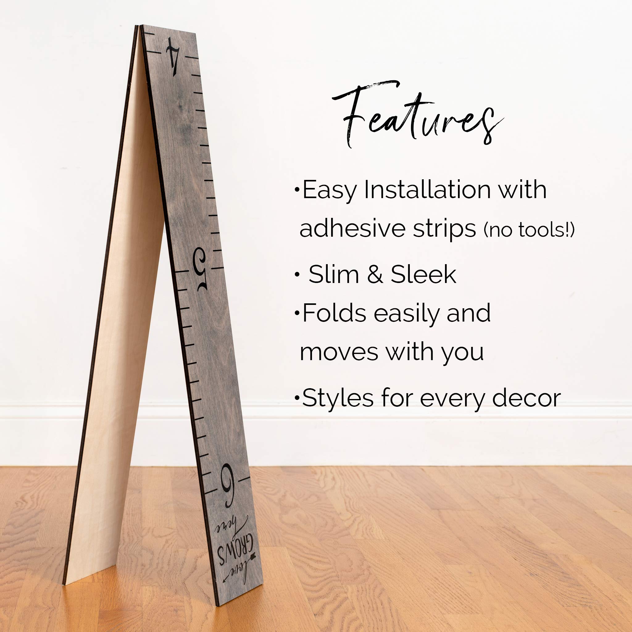 Headwaters Studio Height Ruler for Wall - Child Height Wall Chart, Height Chart for Kids Growth Chart for Wall Growth Chart Wood, Wooden Growth Chart for Wall - Love Grows Here Skinny Gray - 63"x5.75"