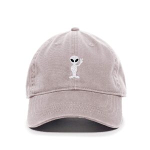 tech design alien peace sign baseball cap embroidered cotton adjustable dad hat light grey