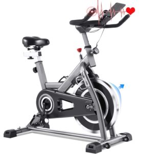 funmily exercise bike, indoor cycling bike with 49lbs flywheel and app heart rate monitor, adjustable seat handlebar, 380lbs max weight