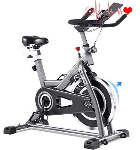 FUNMILY Exercise Bike, Indoor Cycling Bike with 49LBS Flywheel and APP Heart Rate Monitor, Adjustable Seat Handlebar, 380lbs Max Weight