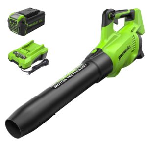 greenworks 40v (130 mph / 550 cfm / 75+ compatible tools) cordless brushless axial leaf blower, 4.0ah battery and charger included