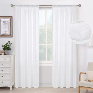 bgment white linen curtains 84 inch for bedroom, linen look rod pocket light filtering privacy sheer curtains for living room, opaque white sheer curtains 2 panels, each 52 x 84 inch