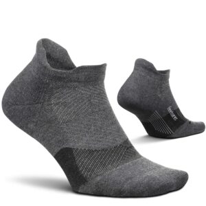 feetures elite golf max cushion no show tab ankle socks - sport sock with targeted compression - gray, l (1 pair)